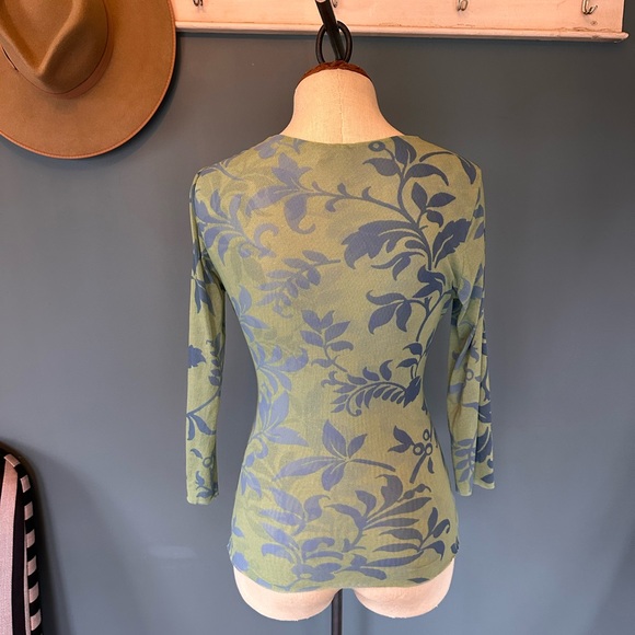 Vintage Y2K Sweet pea mesh Green floral wrap top sz medium - Picture 2 of 7